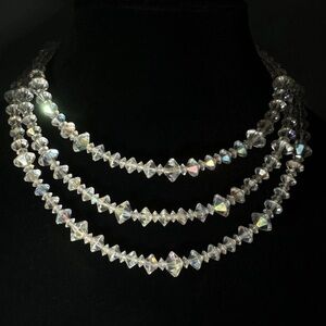 Vintage AB Aurora Borealis 3 Strand Beaded Choker Necklace Adjustable 14”-16”